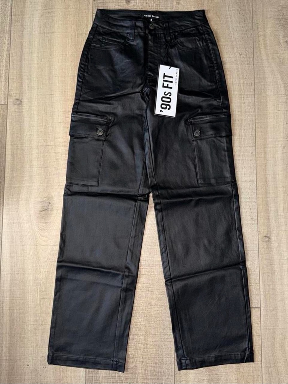 NEW Almost Famous Black Leather Cargo Pants Size 0